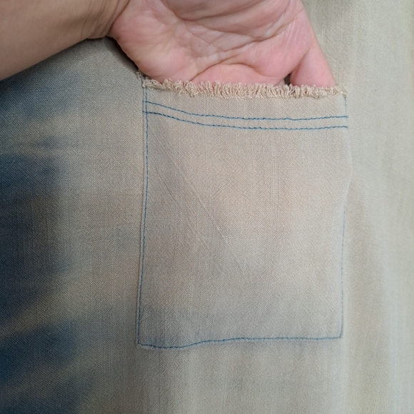 Umgee Splatter Dip Dye Short-slv Linen Cotton Top Boho Relaxed Fit Size S - Picture 6 of 16